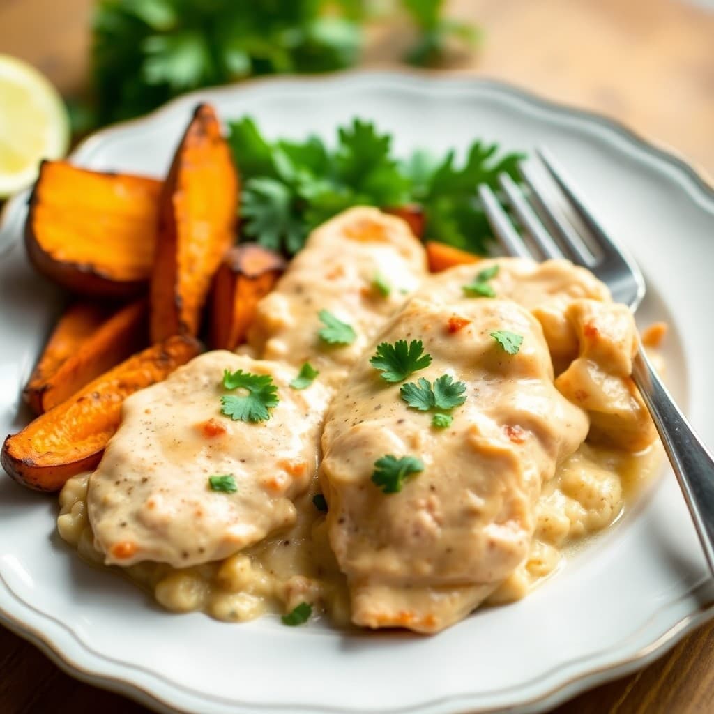 Thai Lemongrass Coconut Chicken with Roasted Sweet Potato Wedges