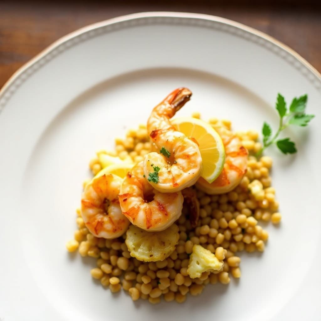 Seared Lemon-Garlic Shrimp with Roasted Cauliflower and Farro