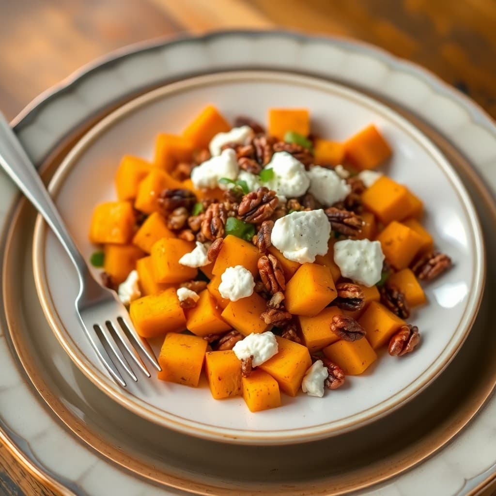 Roasted Butternut Squash Salad with Pecans and Goat Cheese