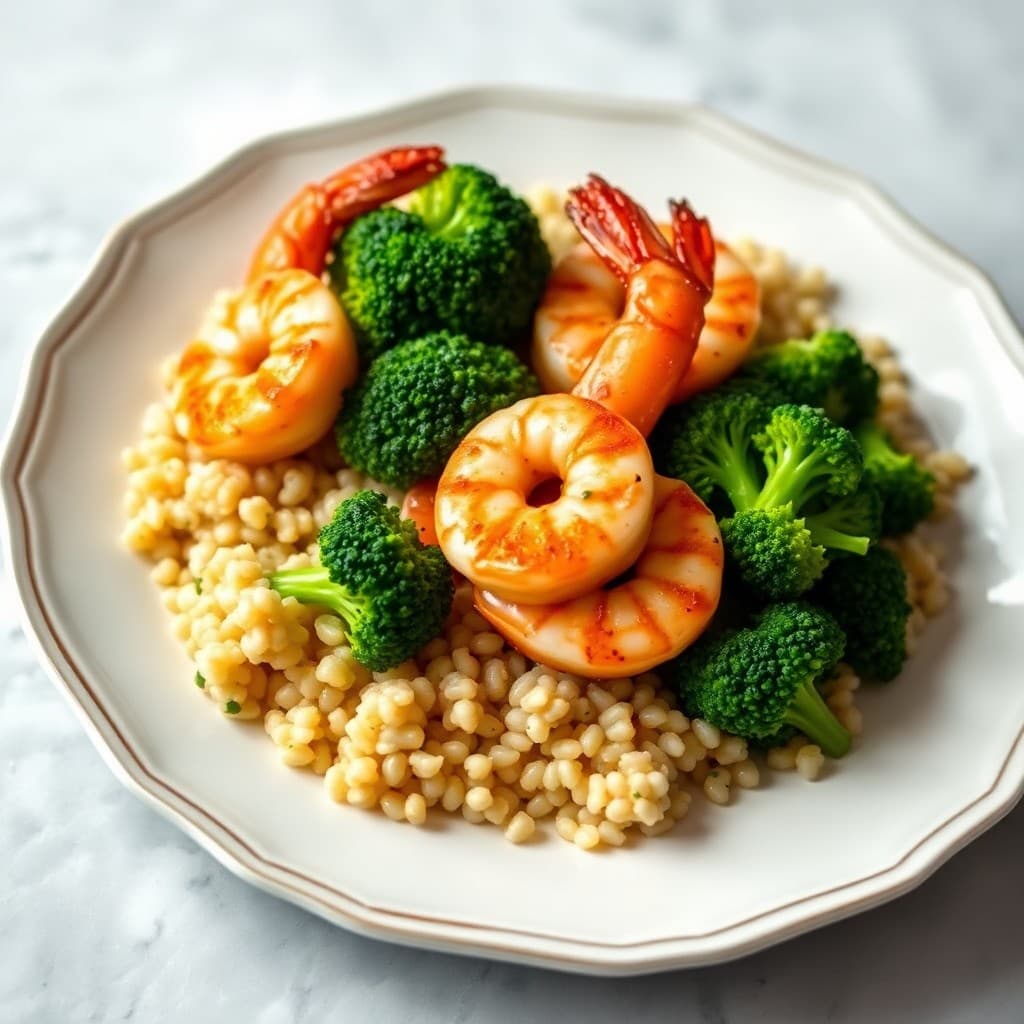 Seared Ginger Garlic Shrimp with Roasted Broccoli and Quinoa
