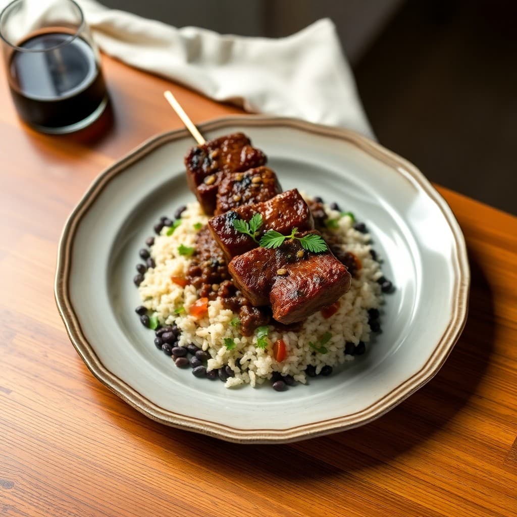 Vibrant Brazilian Picanha Skewers with Black Bean Rice