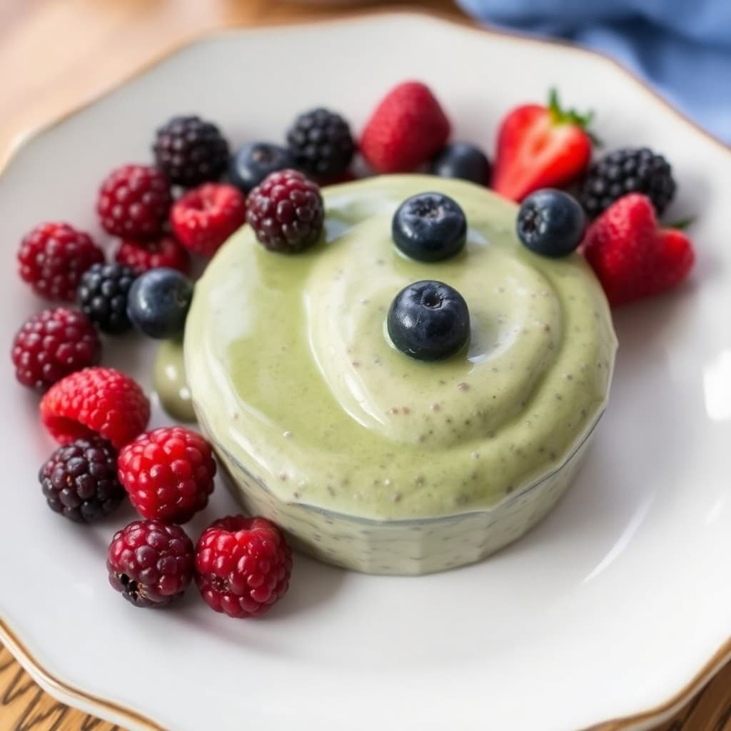 Creamy Matcha Chia Pudding with Roasted Berries