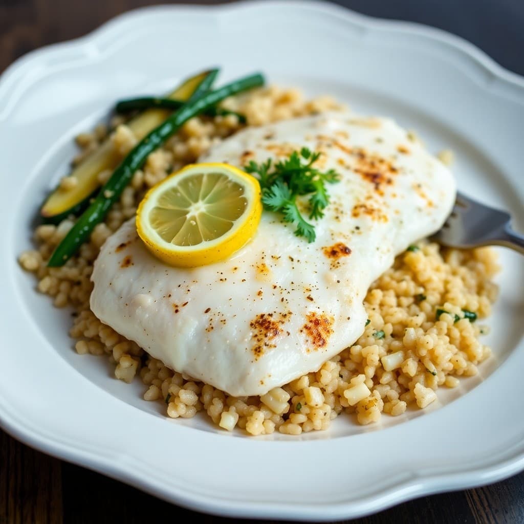 Seared Lemon-Garlic Tilapia with Roasted Zucchini and Quinoa