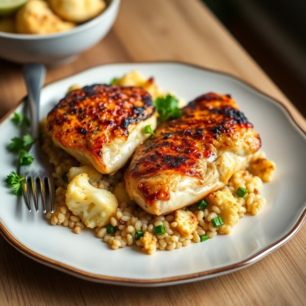 Seared Chili-Lime Chicken Thighs with Roasted Cauliflower and Farro