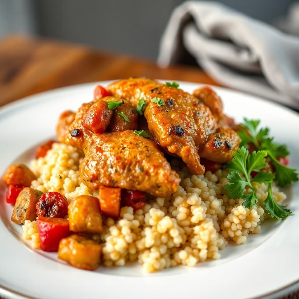 Moroccan-Spiced Chicken Tagine with Couscous and Roasted Veggies