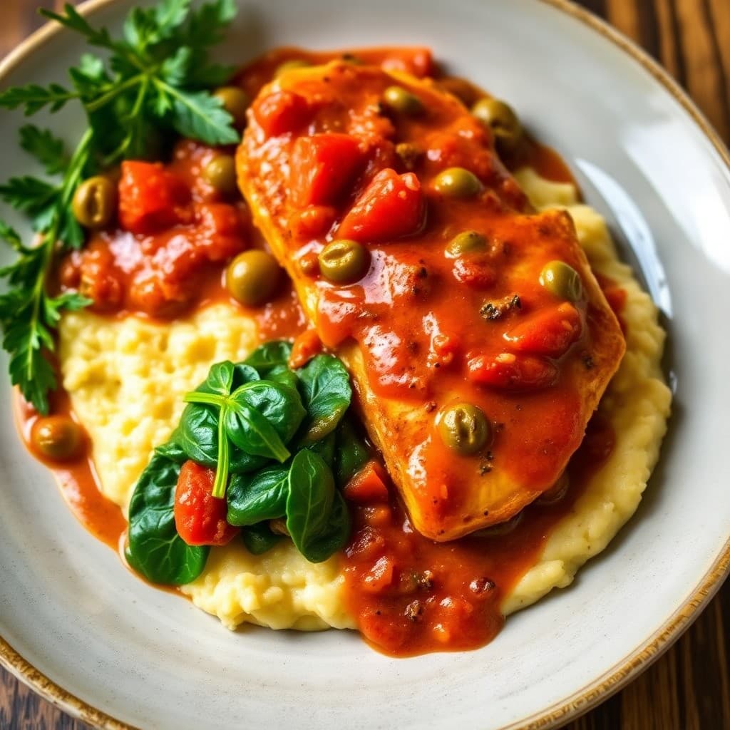 Sicilian Braise of Chicken with Olives, Capers & Tomato-Fennel Sauce