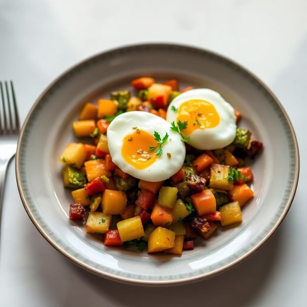 Autumn Vegetable Hash with Poached Eggs