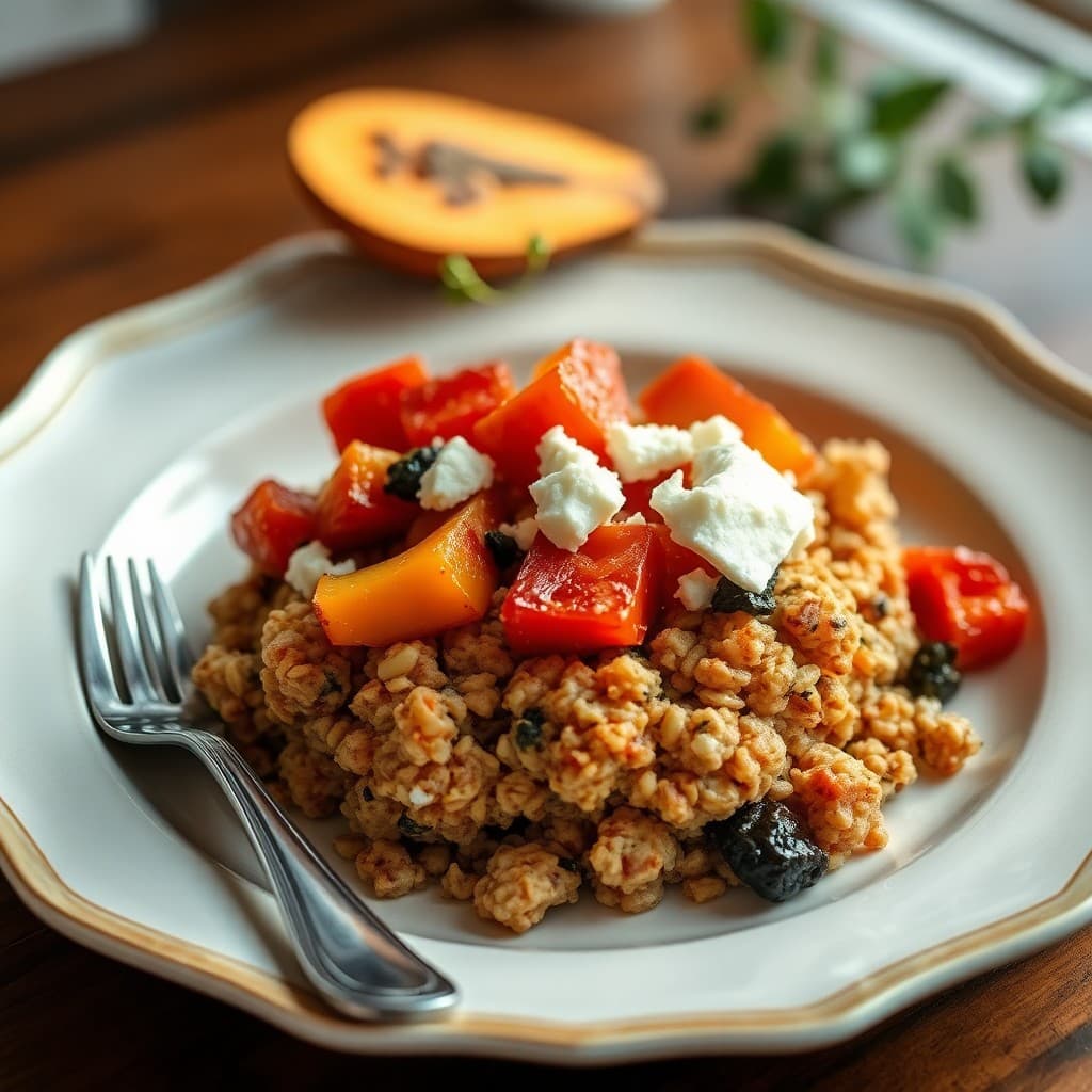 Mediterranean Baked Oatmeal with Roasted Vegetables