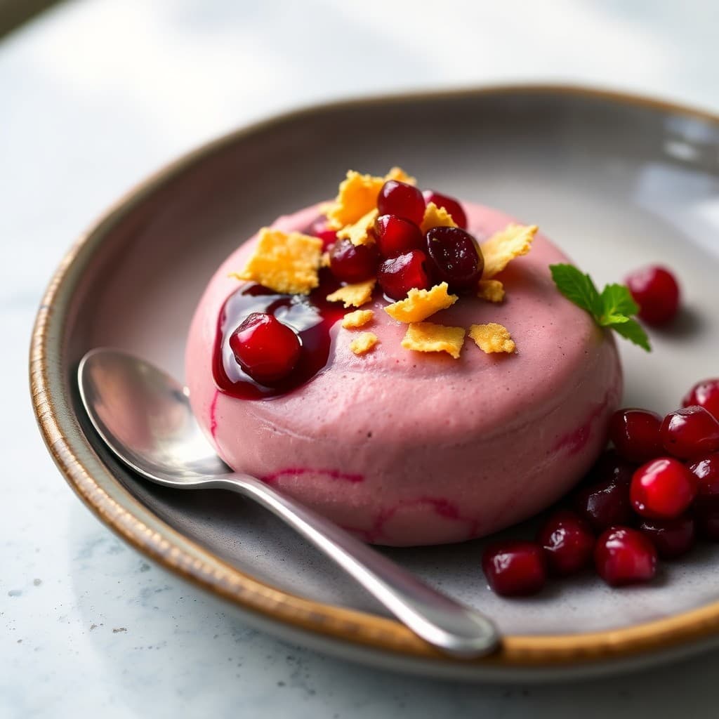 Turkish Carob & Sesame Mousse with Pomegranate Compote & Crispy Phyllo Shards