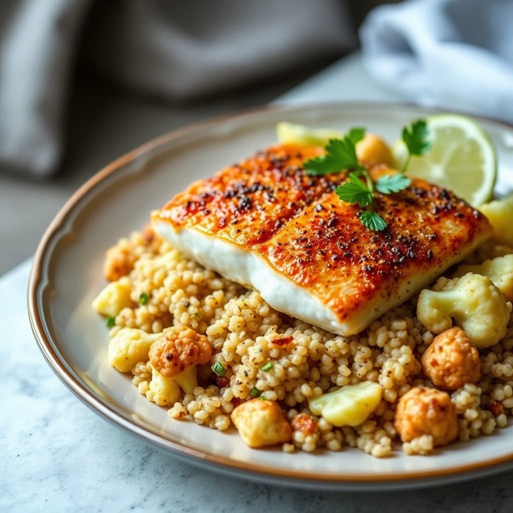 Seared Chili-Lime Tilapia with Roasted Cauliflower and Quinoa