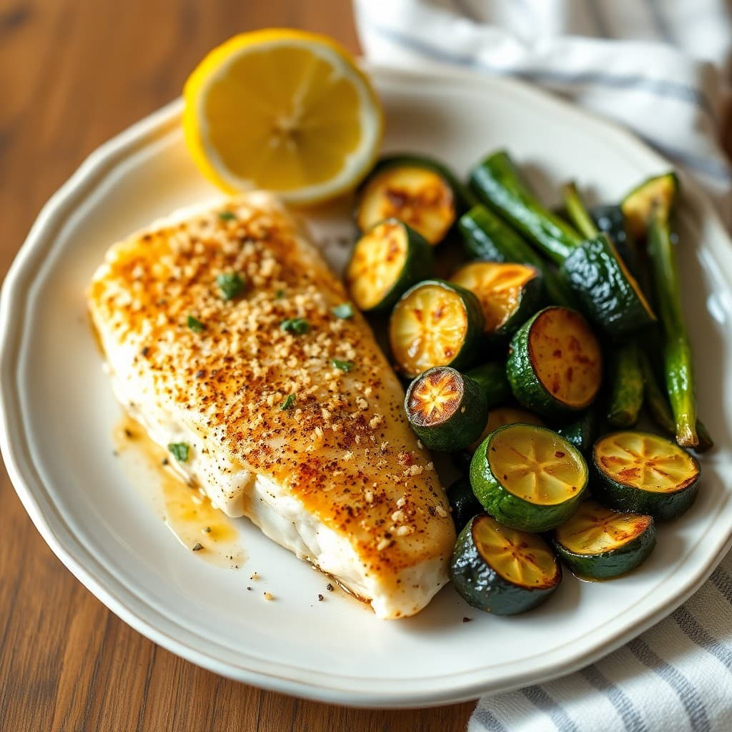 Baked Lemon Pepper Tilapia with Garlic Roasted Zucchini