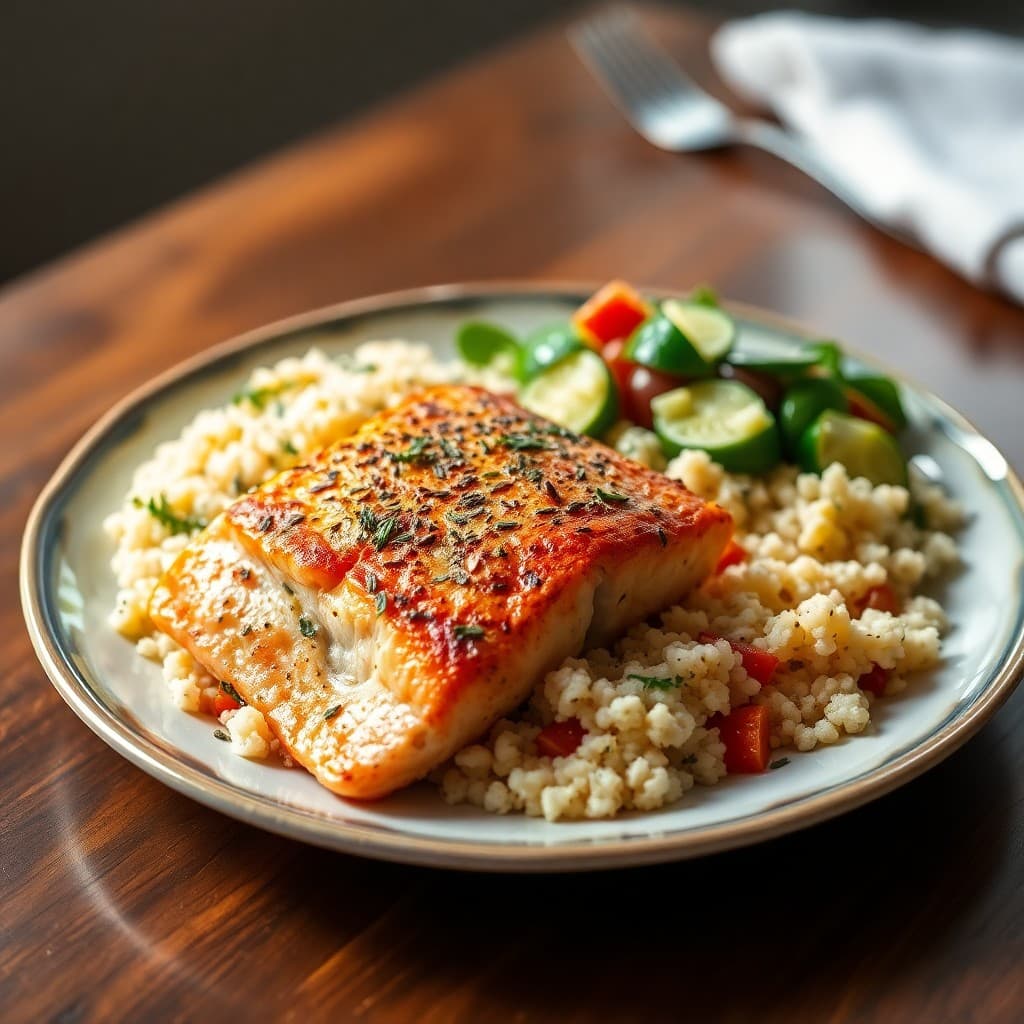Mediterranean Baked Salmon with Herbed Couscous