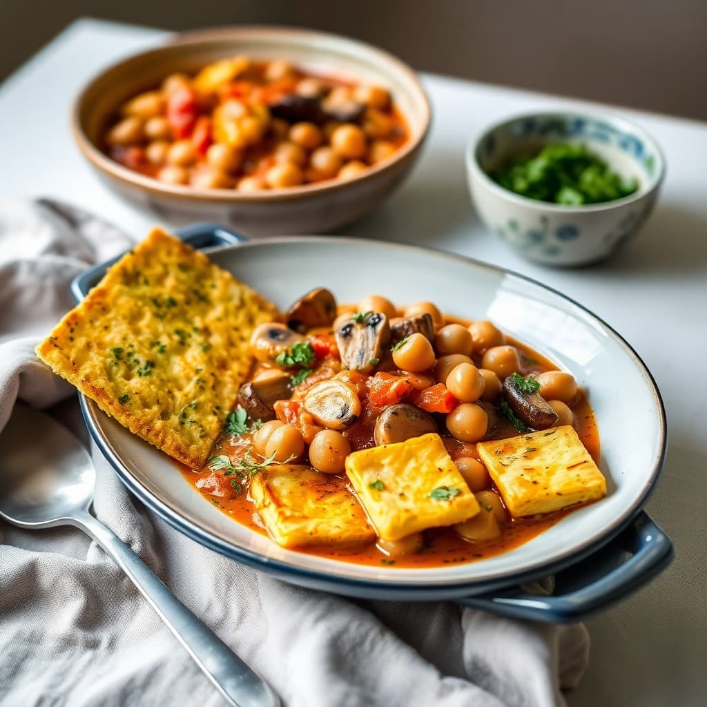 Croatian Creamy Chickpea & Mushroom Stew with Herb-Roasted Polenta