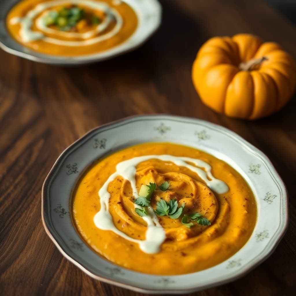 Roasted Pumpkin Soup with Creamy Avocado Drizzle