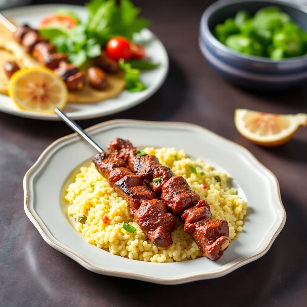 Zesty Moroccan Beef Skewers with Lemon-Garlic Couscous
