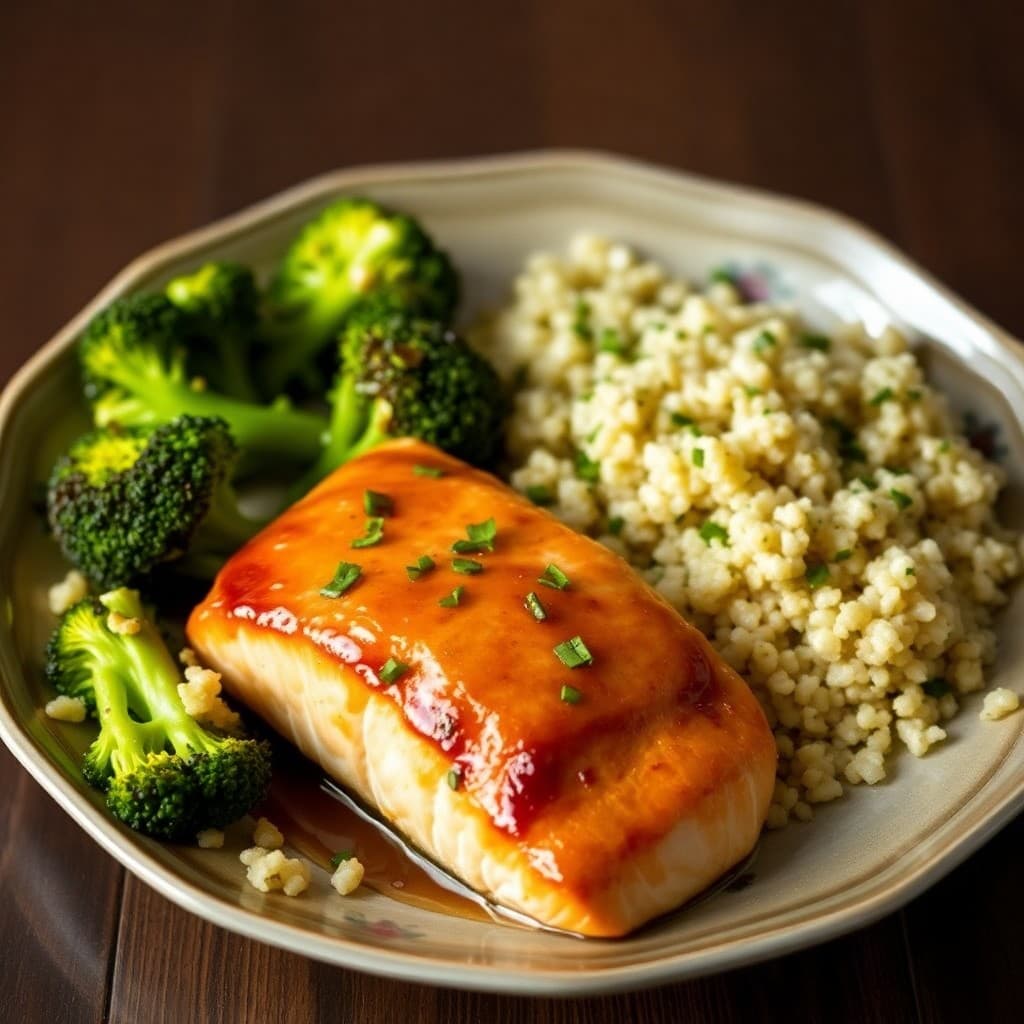 Ginger Soy Glazed Salmon with Roasted Broccoli and Quinoa