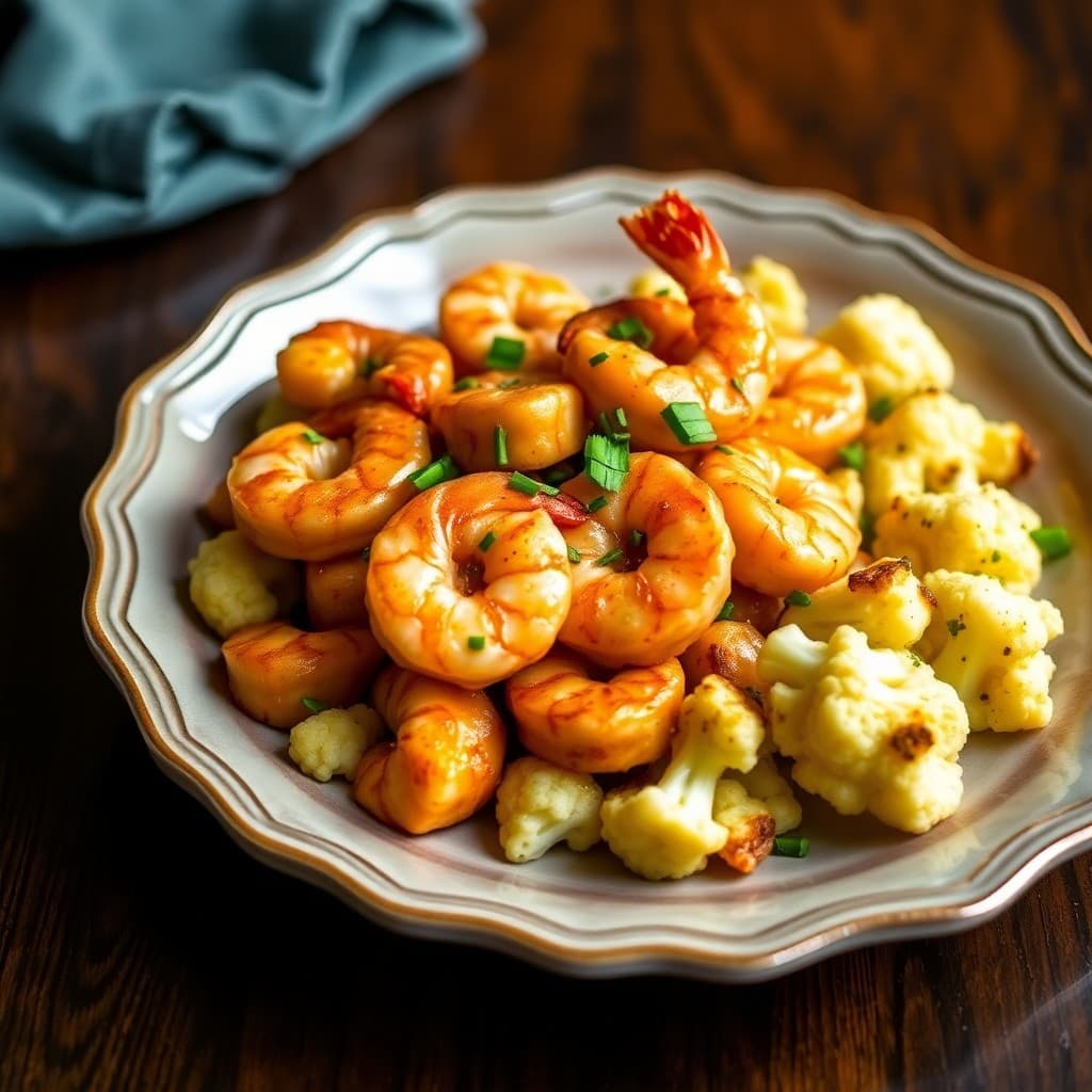 Sizzling Garlic Ginger Shrimp Stir-Fry with Roasted Cauliflower