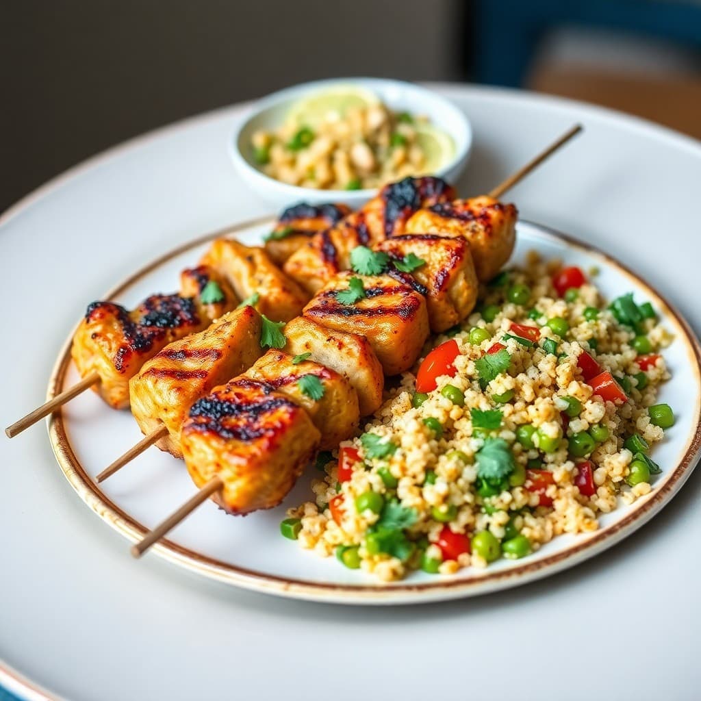 Moroccan-Style Chicken Skewers with Quinoa Tabbouleh
