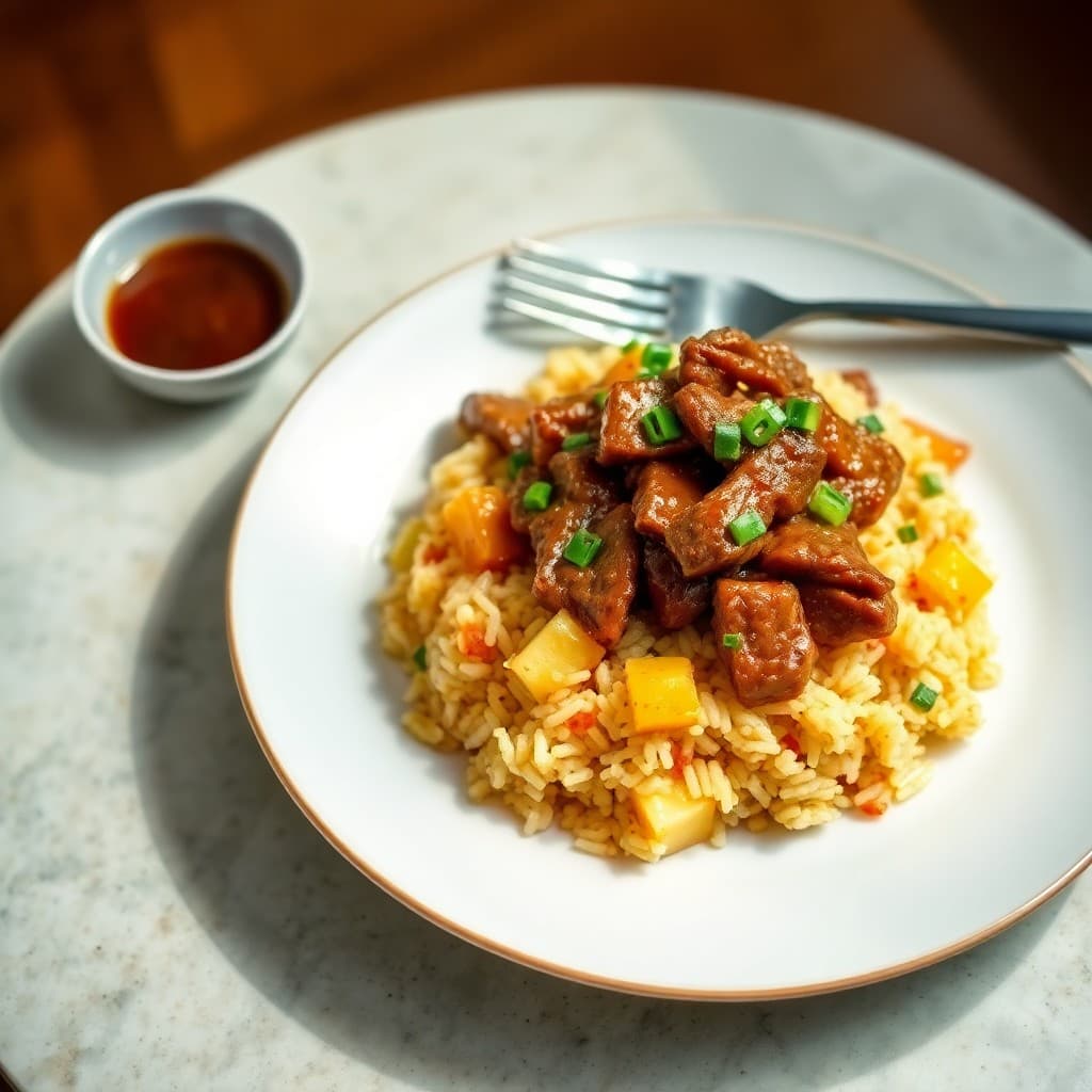 Sizzling Sesame Beef Stir-Fry with Pineapple Fried Rice