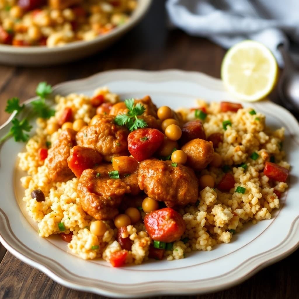 Zesty Moroccan Chicken Tagine with Roasted Veggie Couscous