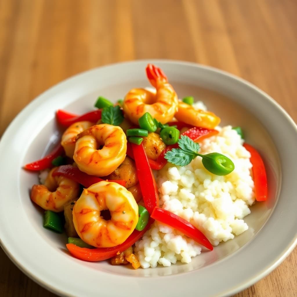Sizzling Chili-Lime Shrimp Stir-Fry with Cauliflower Rice