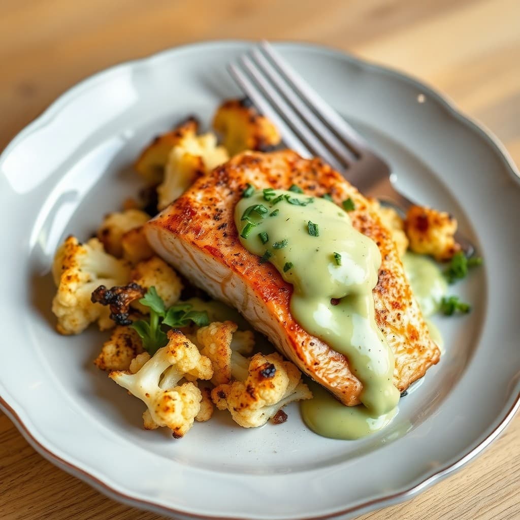 Roasted Cauliflower and Salmon Bake