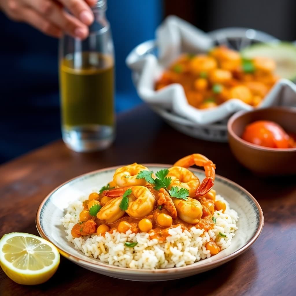 Indian-Spiced Shrimp & Chickpea Curry with Cilantro Lime Rice