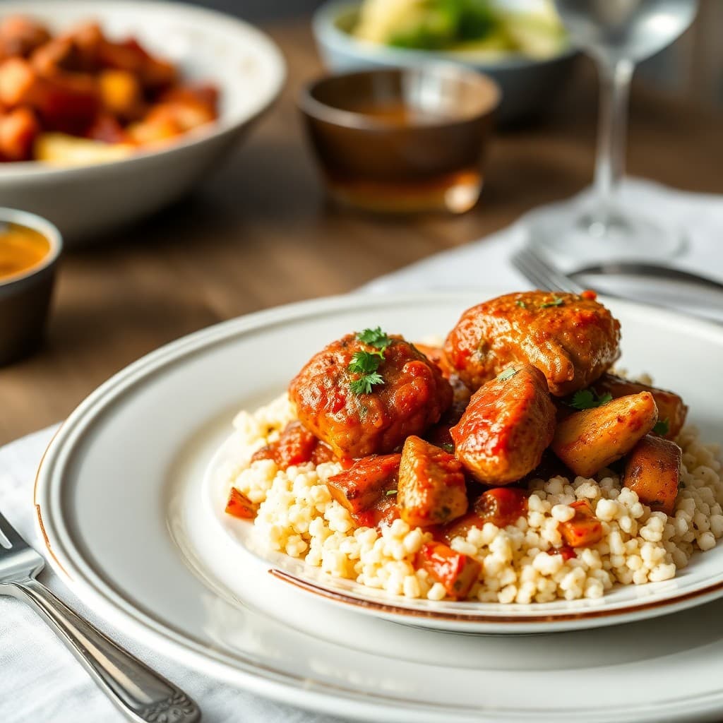 Moroccan Spiced Chicken Tagine with Couscous and Roasted Vegetables