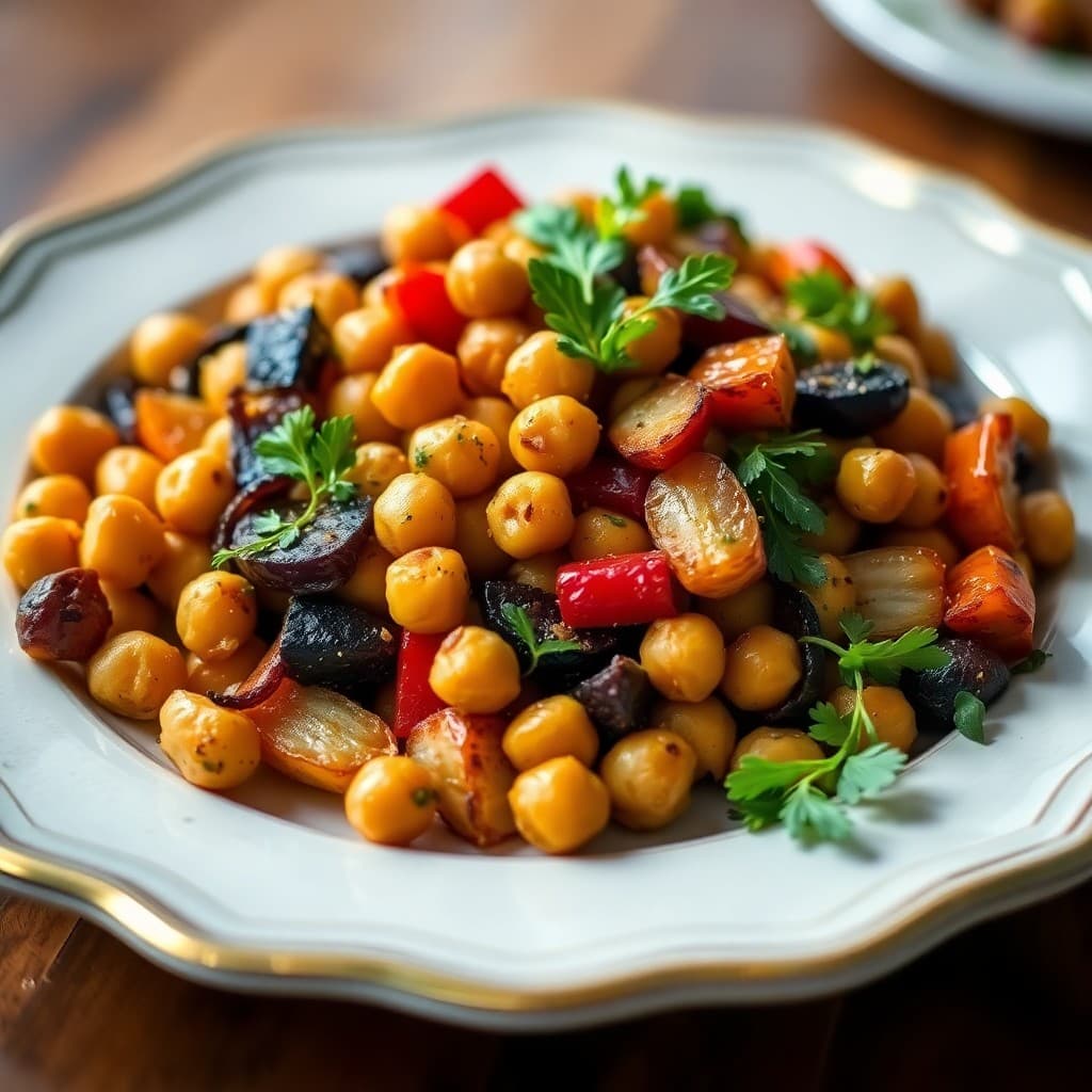 Roasted Autumn Veggie Medley with Lemon-Garlic Chickpeas