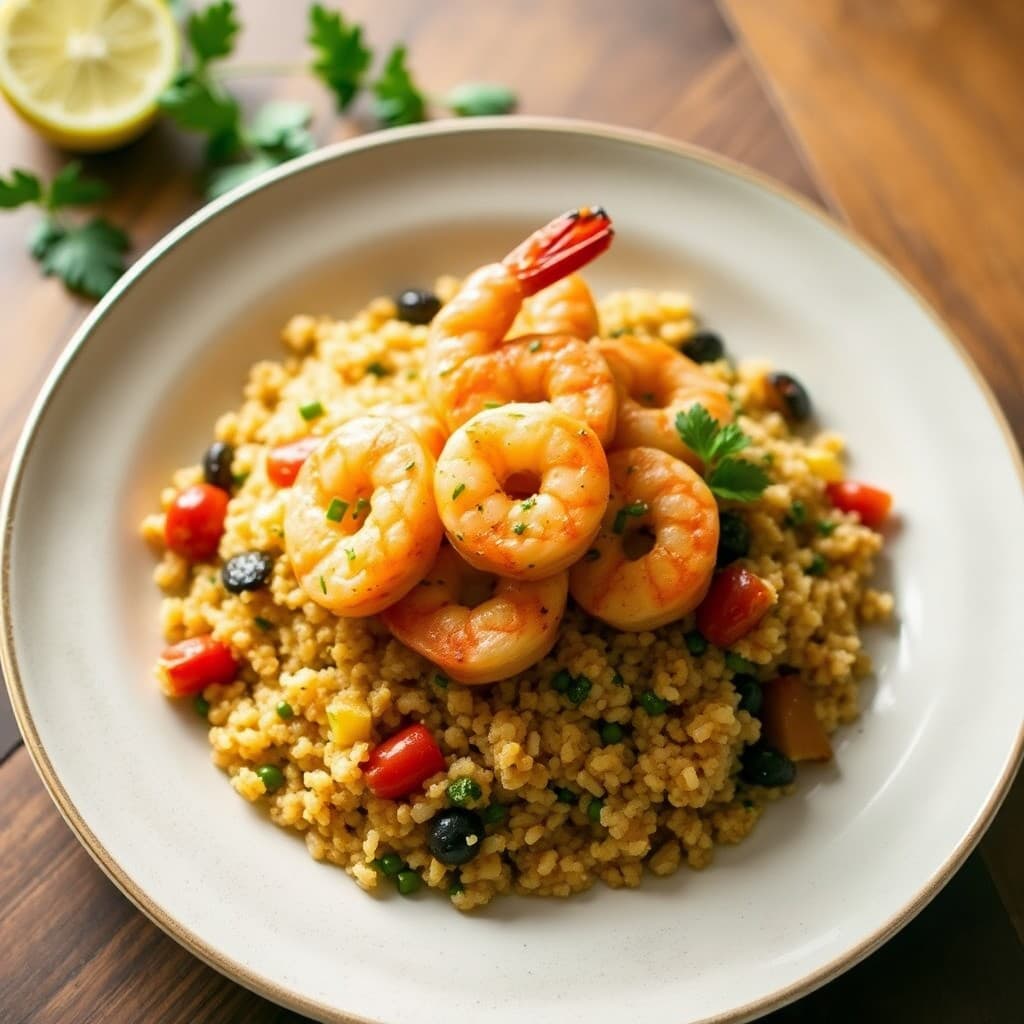 Sizzling Lemon-Garlic Shrimp with Quinoa Veggie Pilaf