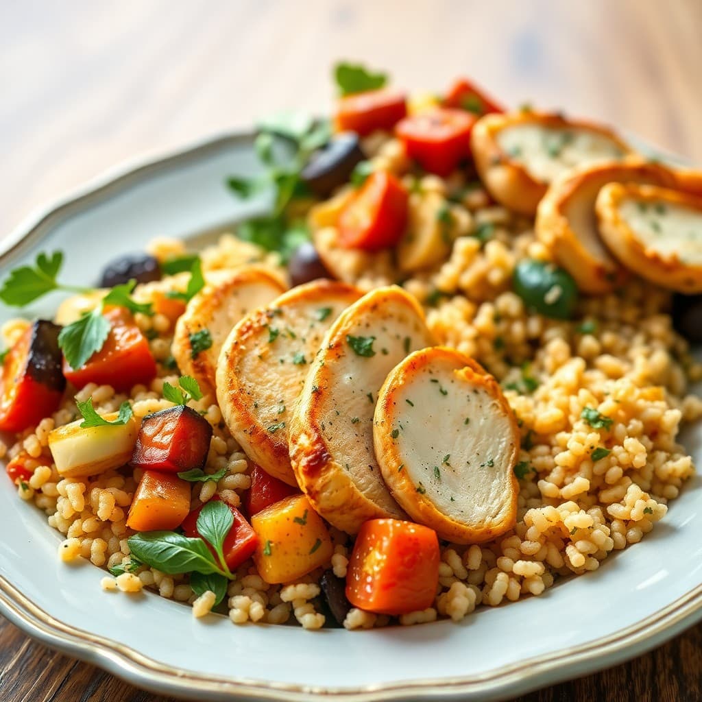 Garlic Herb Chicken Bowls with Roasted Mediterranean Vegetables