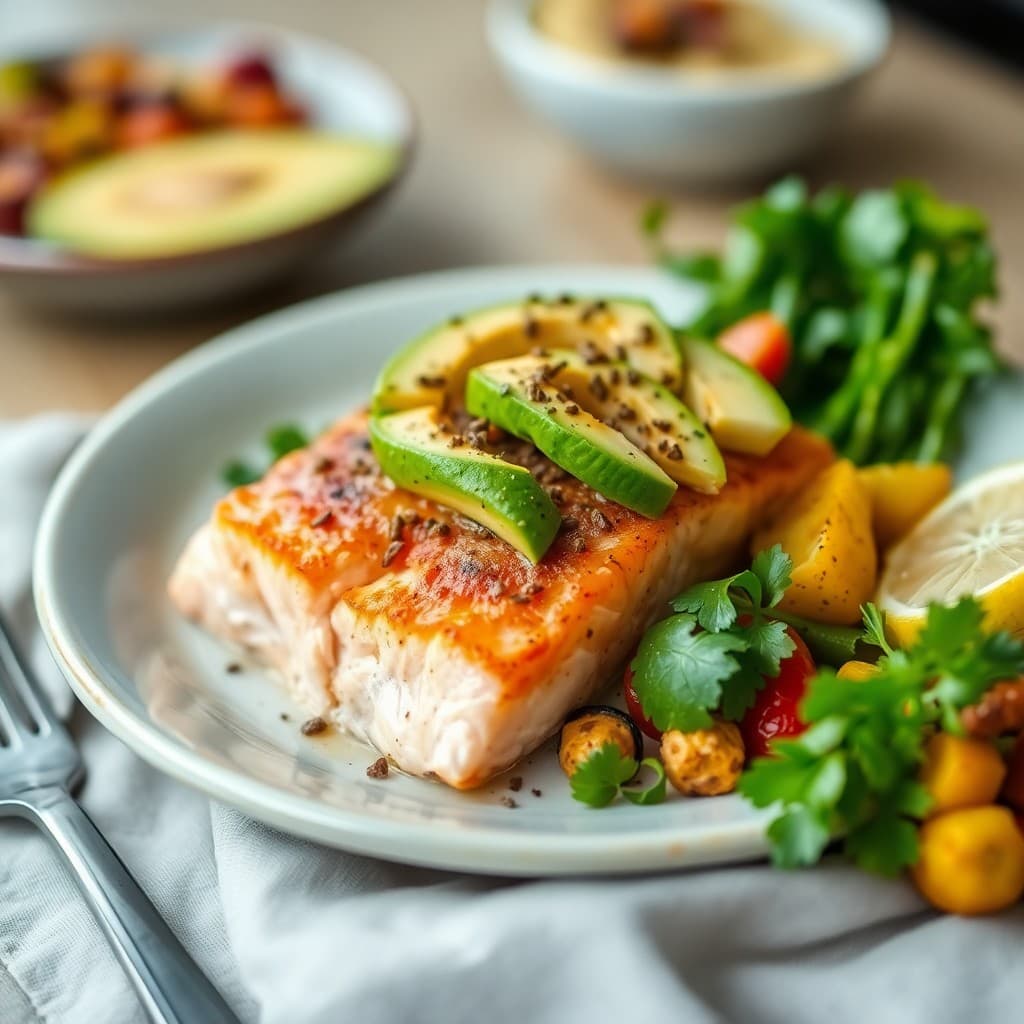 Satiating Salmon with Avocado and Roasted Veggies