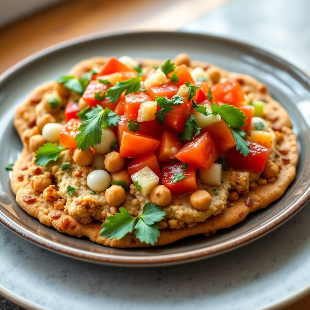 Lebanese Chickpea & Farro Breakfast Manakish with Za'atar Oil & Herb Salad
