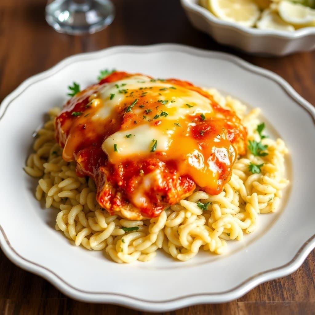 Zesty Lemon Chicken Parm with Garlic-Herb Orzo