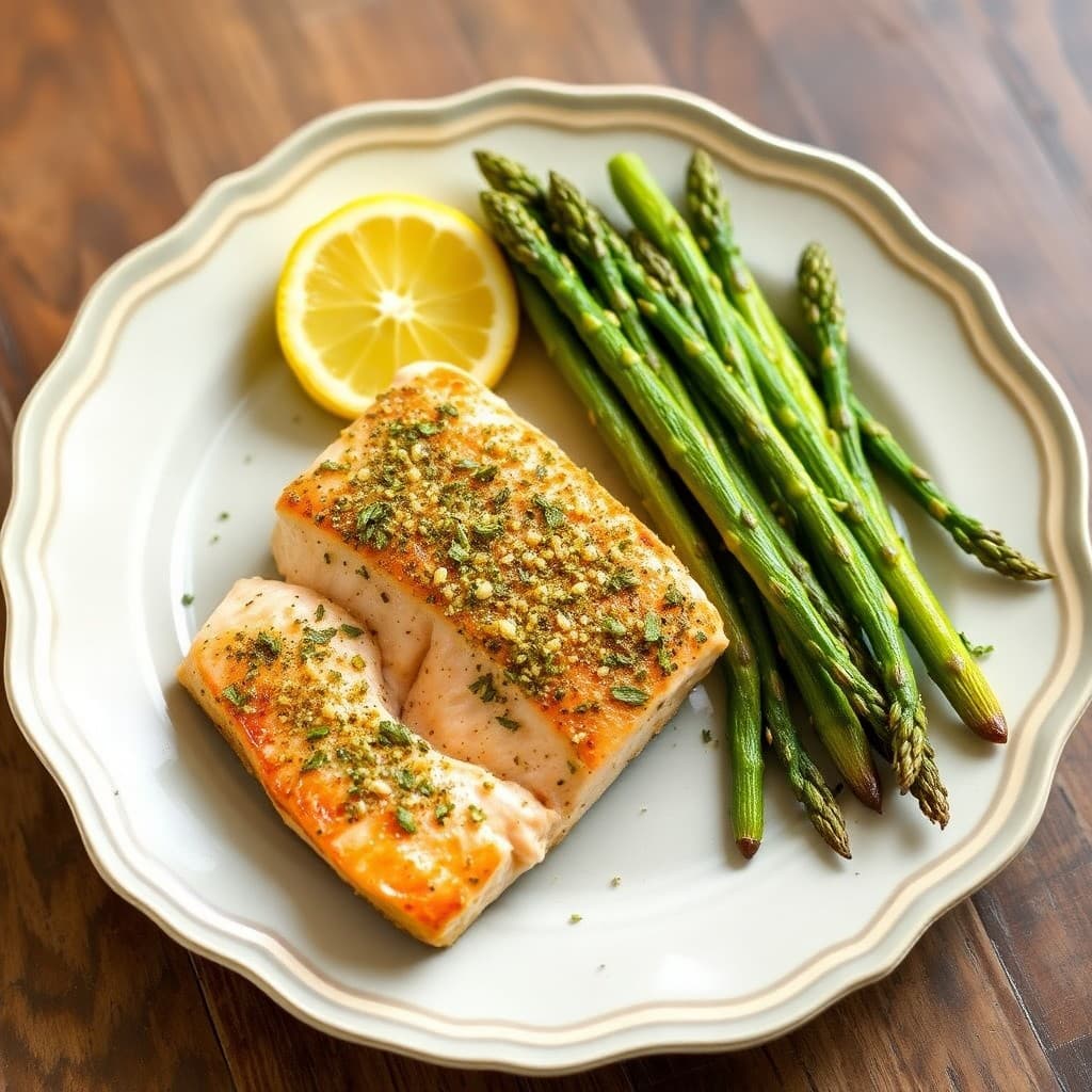 Garlic Herb Baked Salmon with Lemon Asparagus