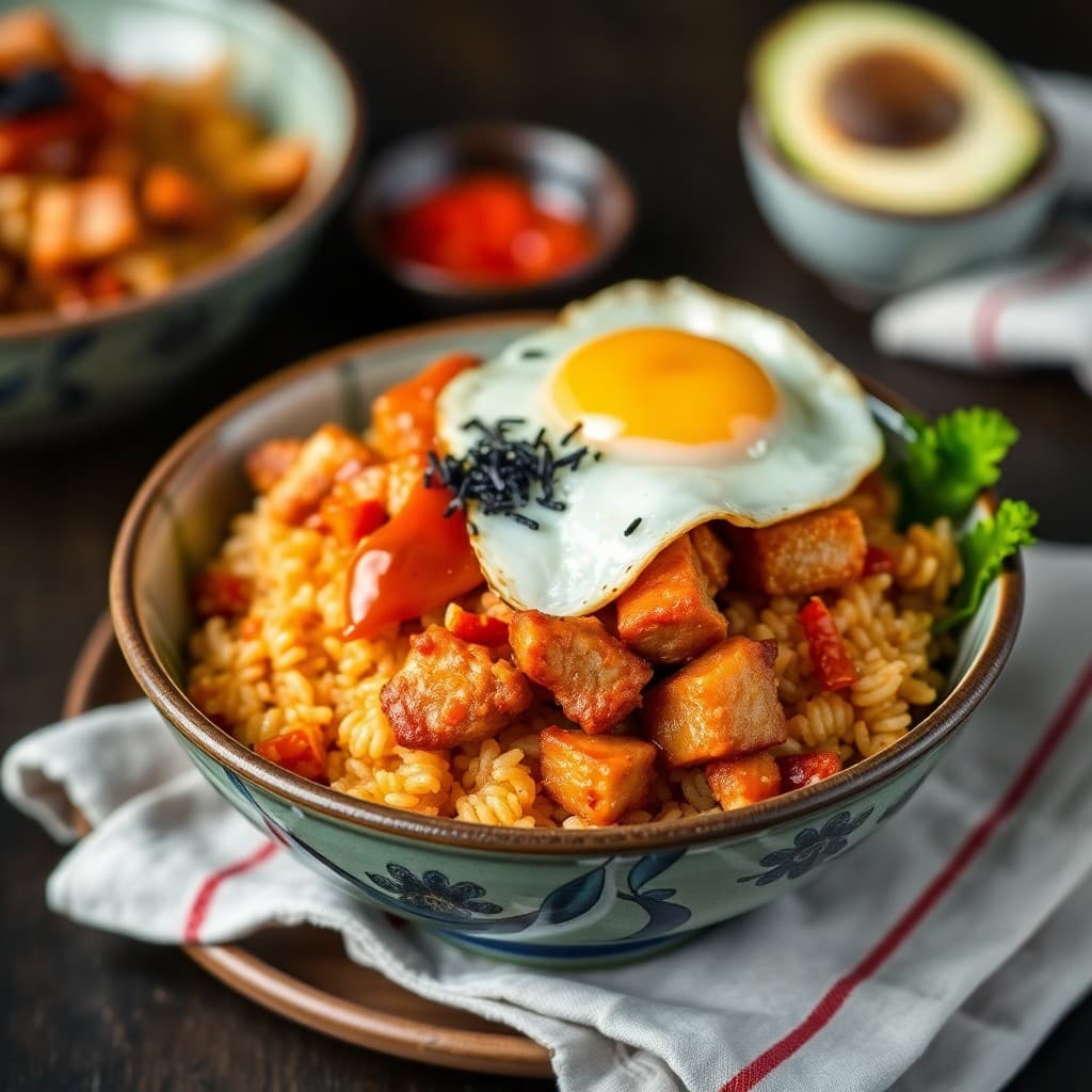 Korean Crispy Pork & Kimchi Fried Rice Bowl