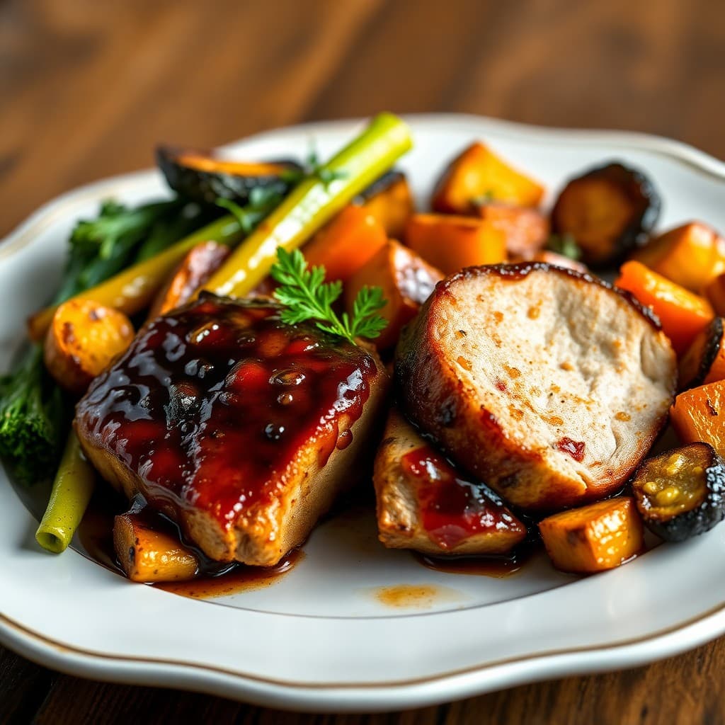 Teriyaki Glazed Pork Tenderloin with Ginger Roasted Veggies