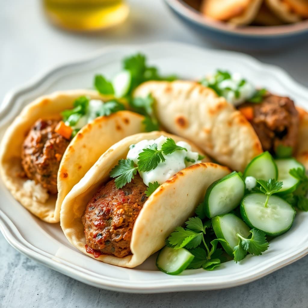 Moroccan Spiced Lamb Kofta Pitas with Cucumber Mint Salad