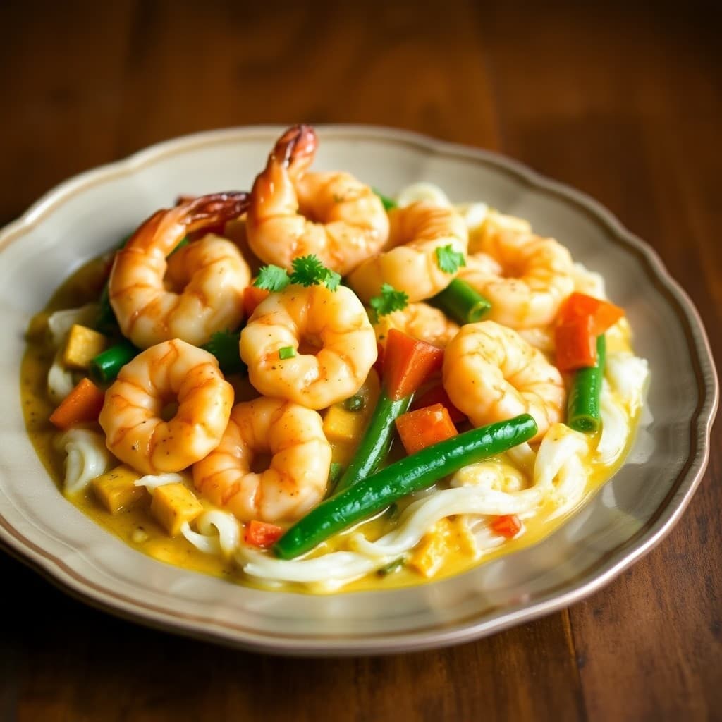 Thai-Inspired Coconut Shrimp Curry with Sweet Potato & Green Bean Medley
