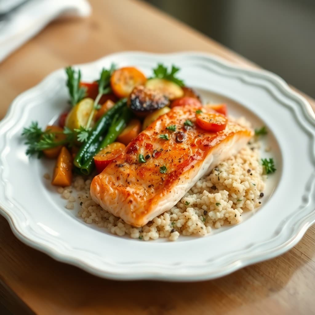 Mediterranean Baked Salmon with Roasted Vegetables and Quinoa