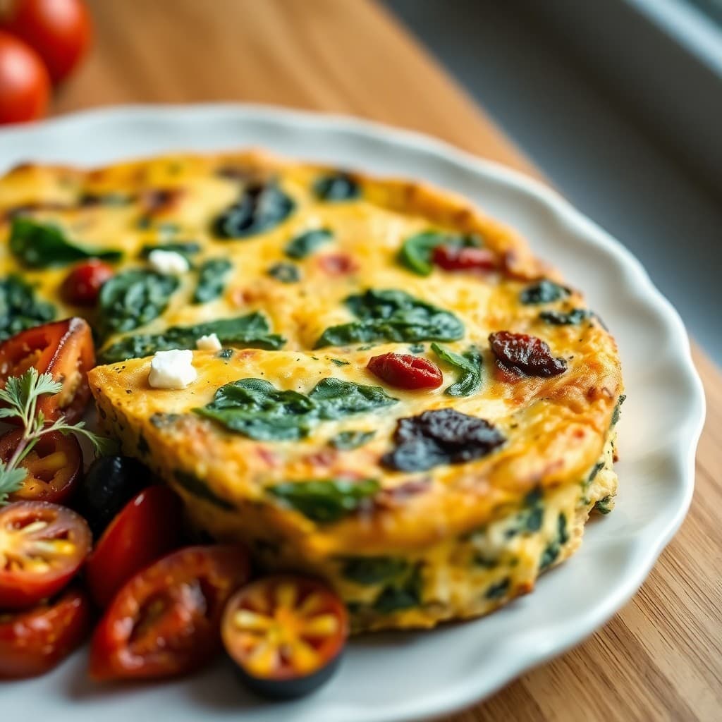 Mediterranean Veggie Frittata with Herb-Roasted Tomatoes