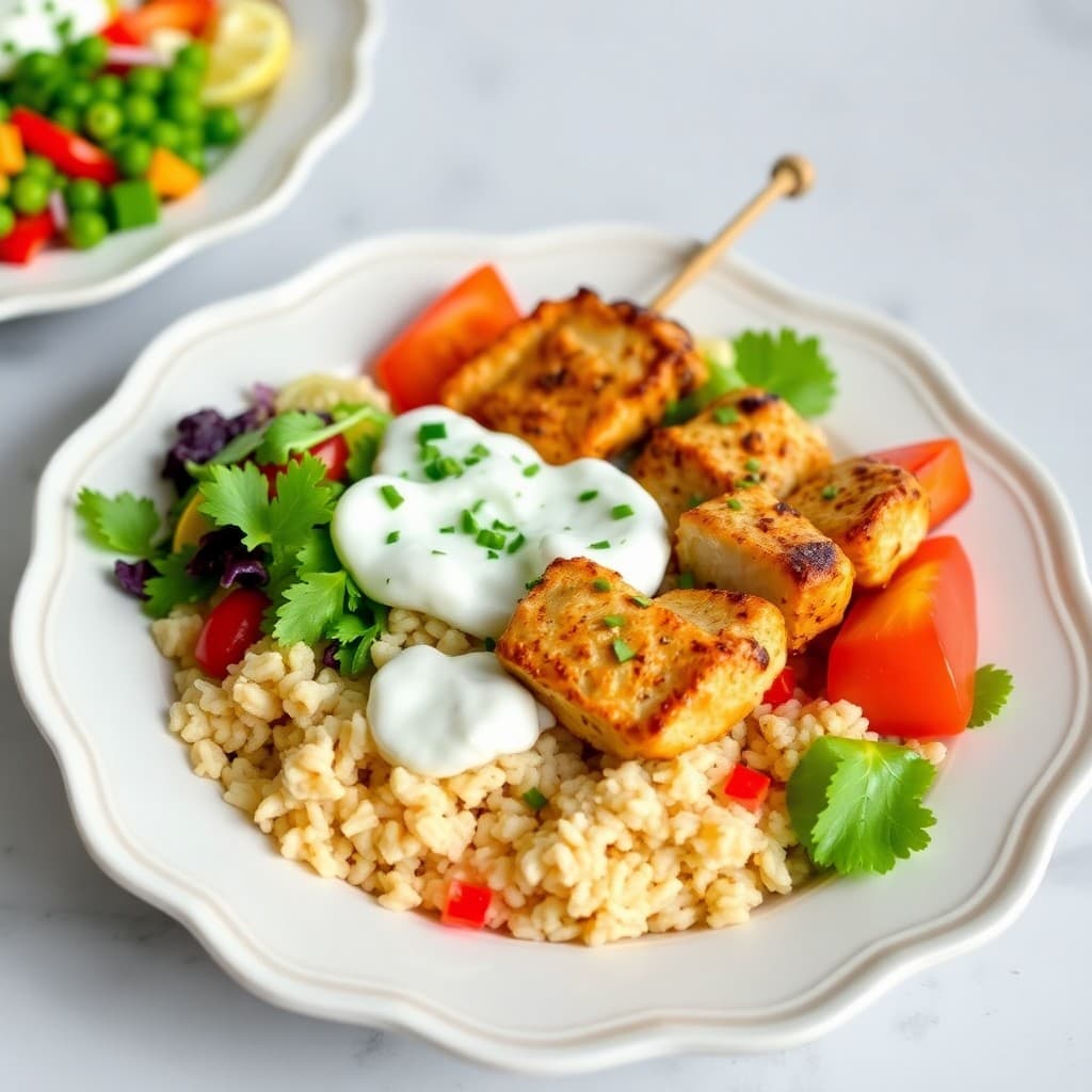 Greek Lemon-Garlic Chicken Souvlaki Bowls