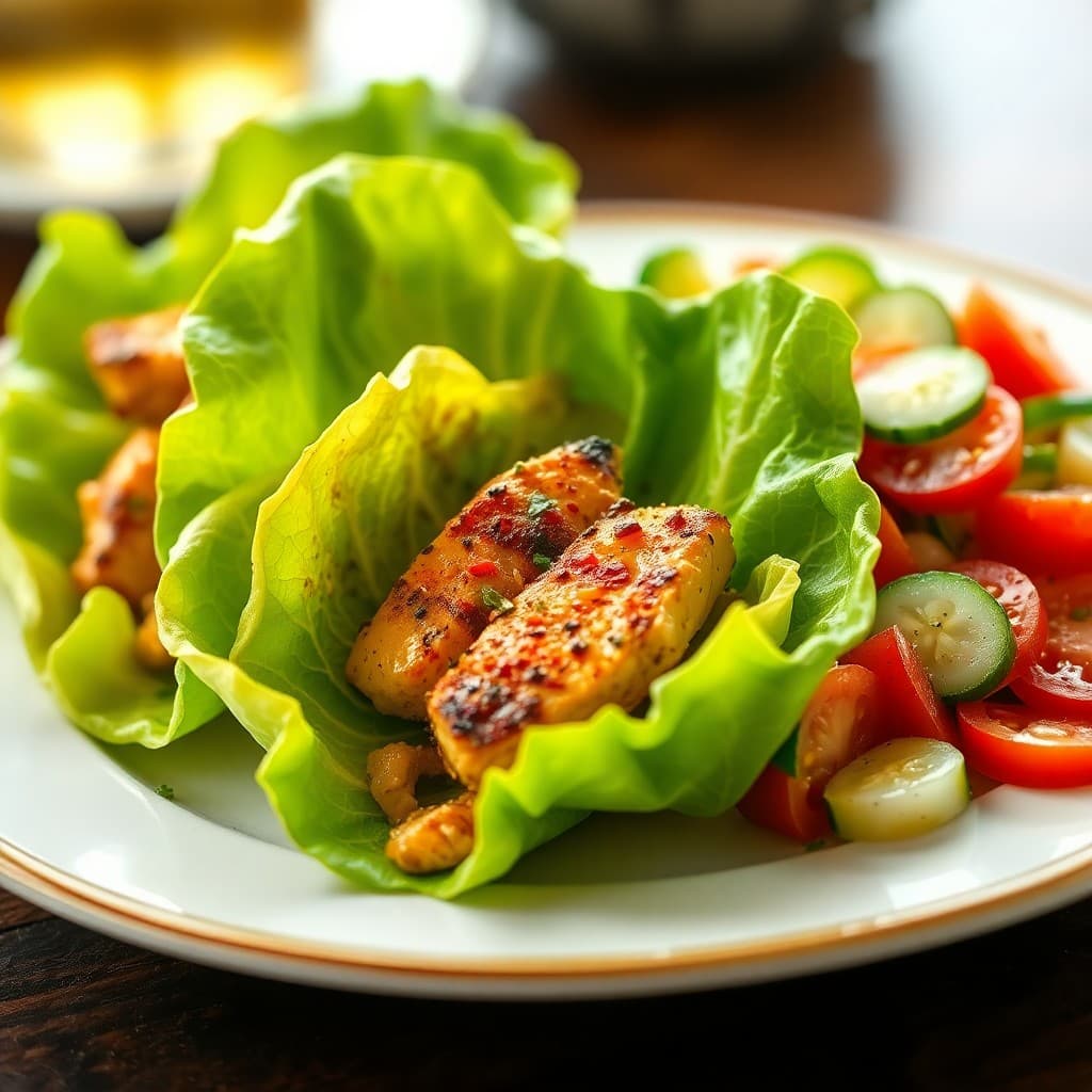 Mediterranean Chicken Lettuce Wraps with Cucumber Salad