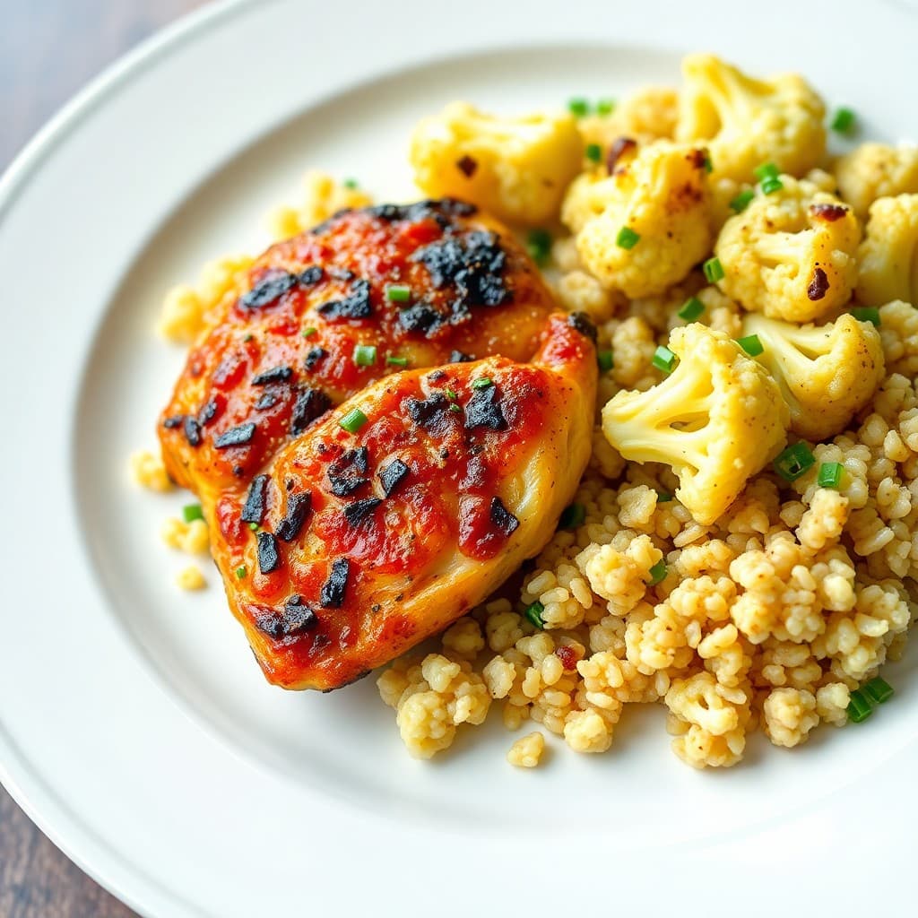 Seared Garlic-Ginger Chicken with Roasted Cauliflower and Quinoa