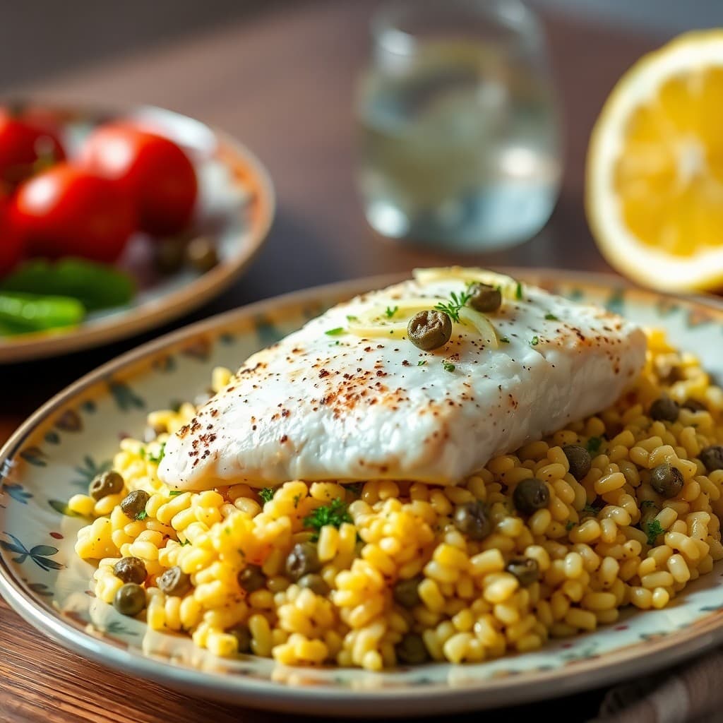 Mediterranean Baked Cod with Lemon-Caper Orzo