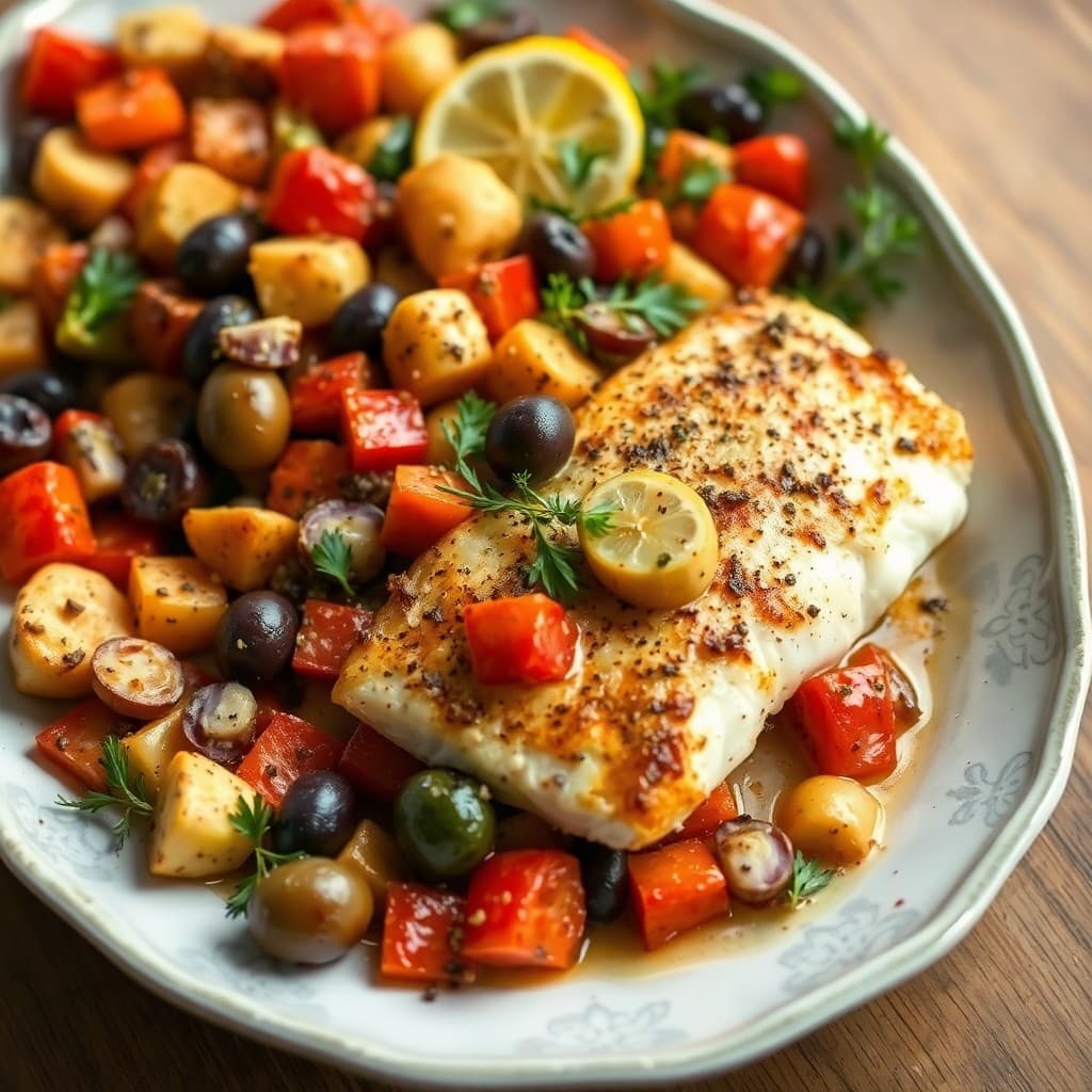 Sicilian Roasted Vegetable Medley with Lemon-Garlic Tilapia