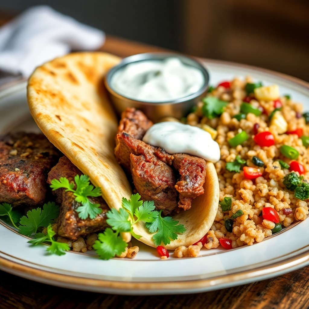 Mediterranean Lamb Pitas with Tzatziki and Bulgur Salad