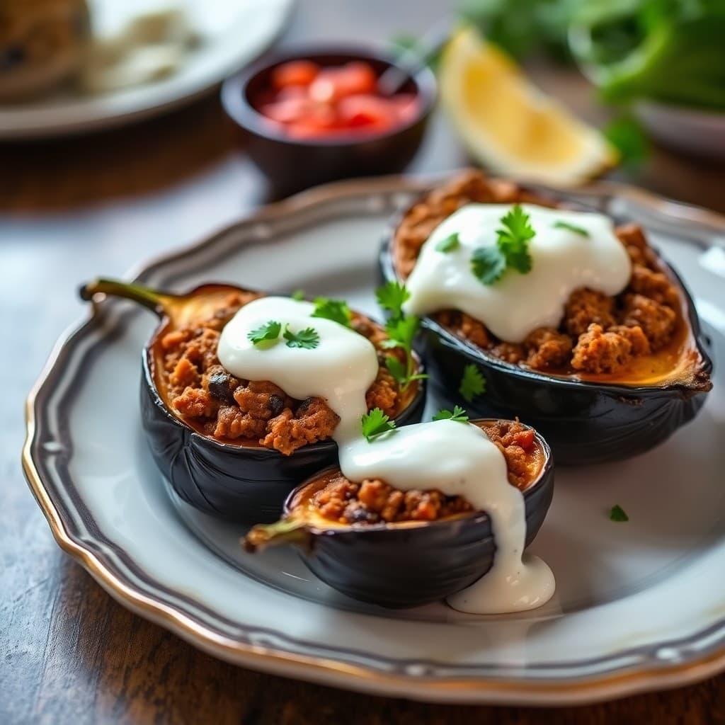 Moroccan Beef Stuffed Eggplant
