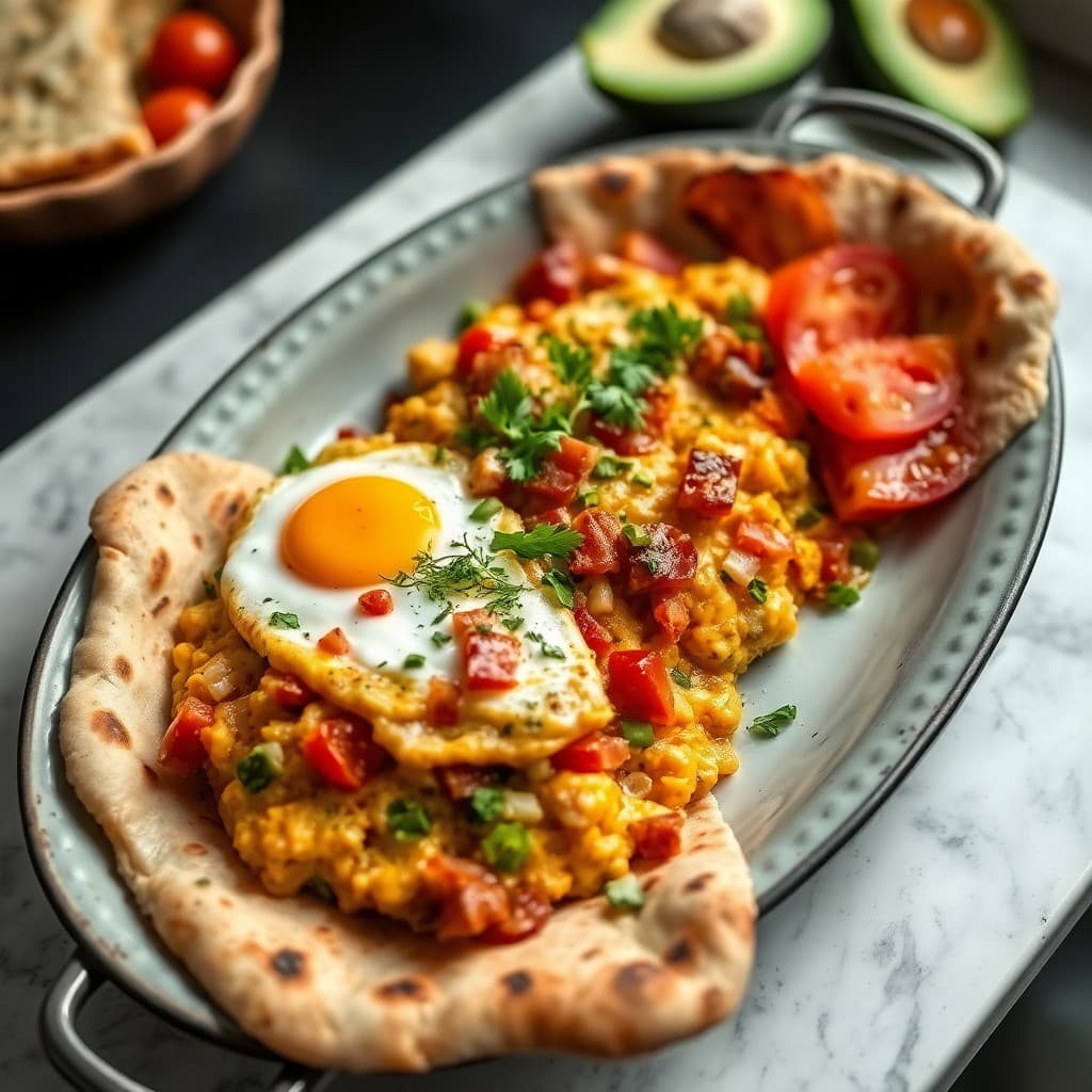 Traditional Turkish Menemen with Herb Flatbread