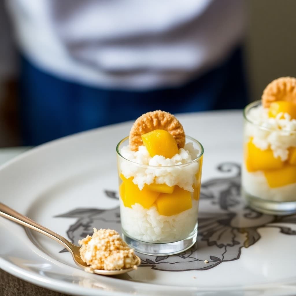 Thai Mango Sticky Rice Cups with Crispy Coconut Tuile